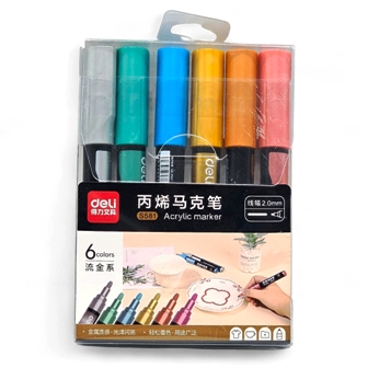 marqueur acrylic 6clrs deli s581